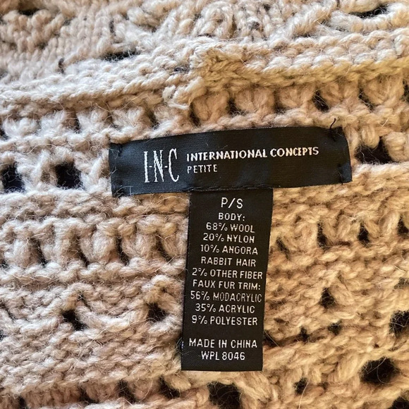 Inc International Concepts Crocheted Vest Bolero Wool Blend Faux Fur Trim,‎ P/S - Picture 4 of 7